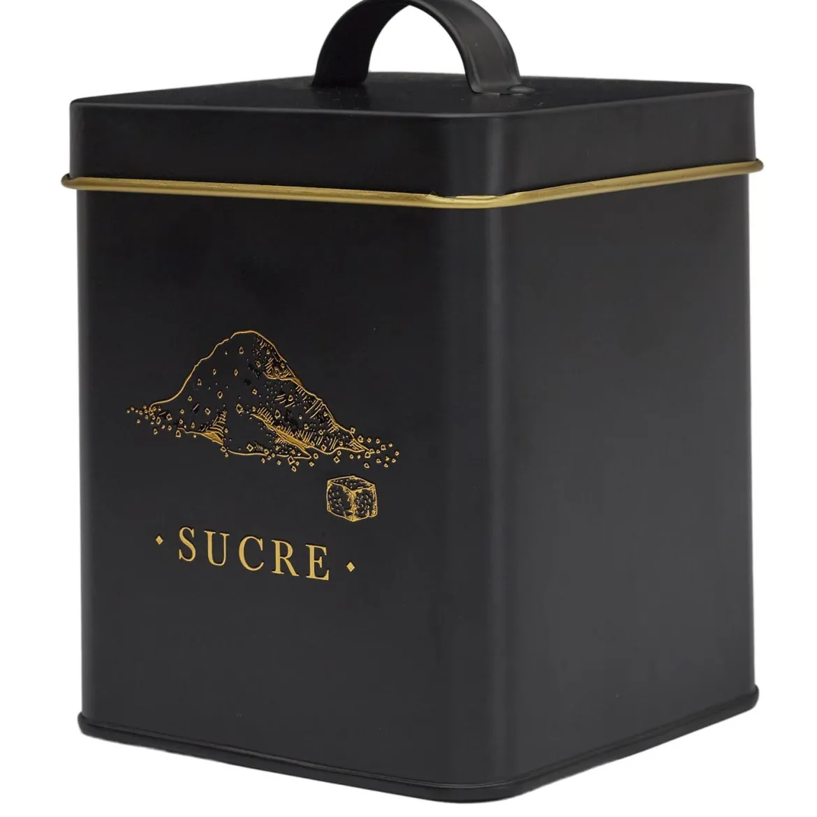 BOITE METAL NOIR ET DORE SUCRE