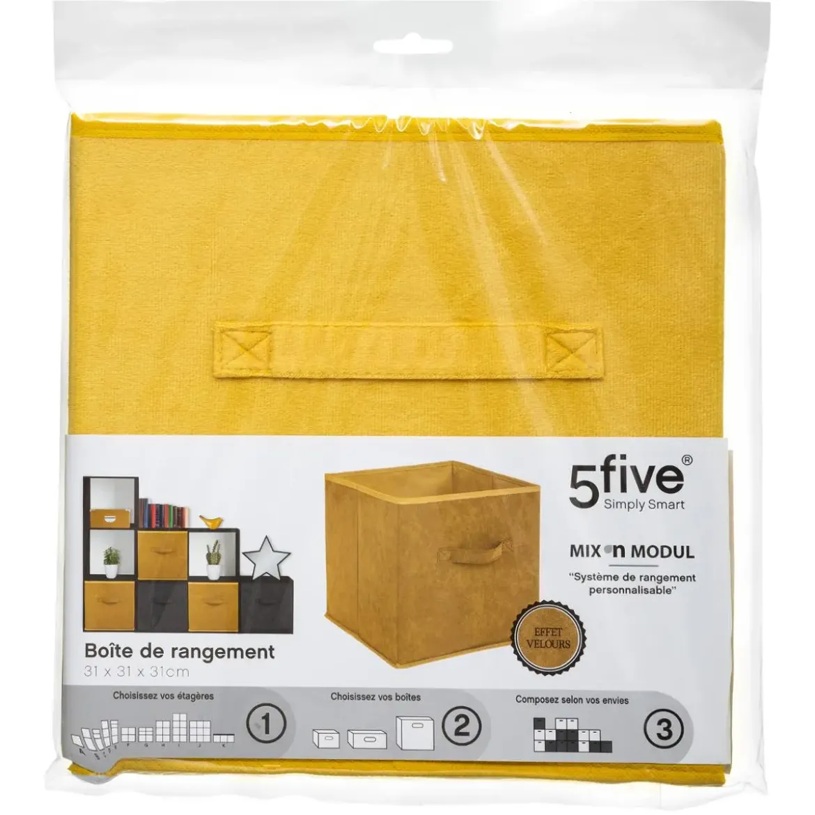 BOITE RANGEMENT VELOURS JAUNE 31X31CM