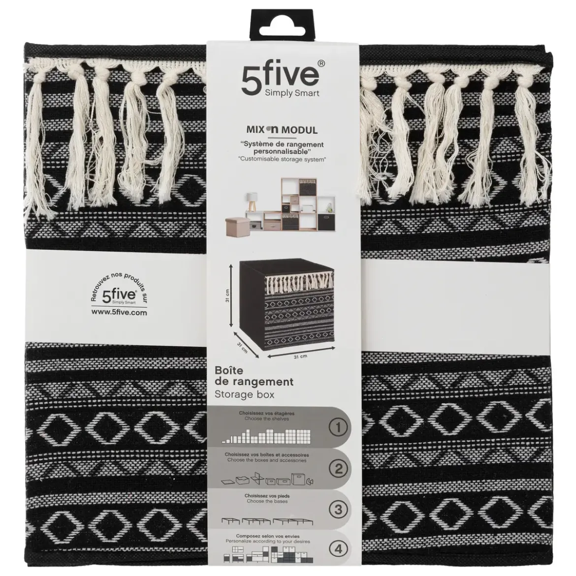 BOITE RANGEMENT 31X31CMCM ETHNIQUE POMPON
