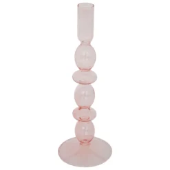 BOUGEOIR VERRE BULLES ROSE H.25.7CM