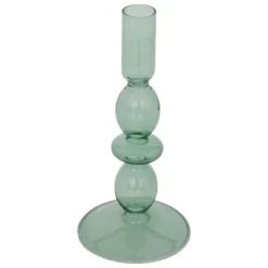 BOUGEOIR VERRE BULLES VERT H.19.5CM