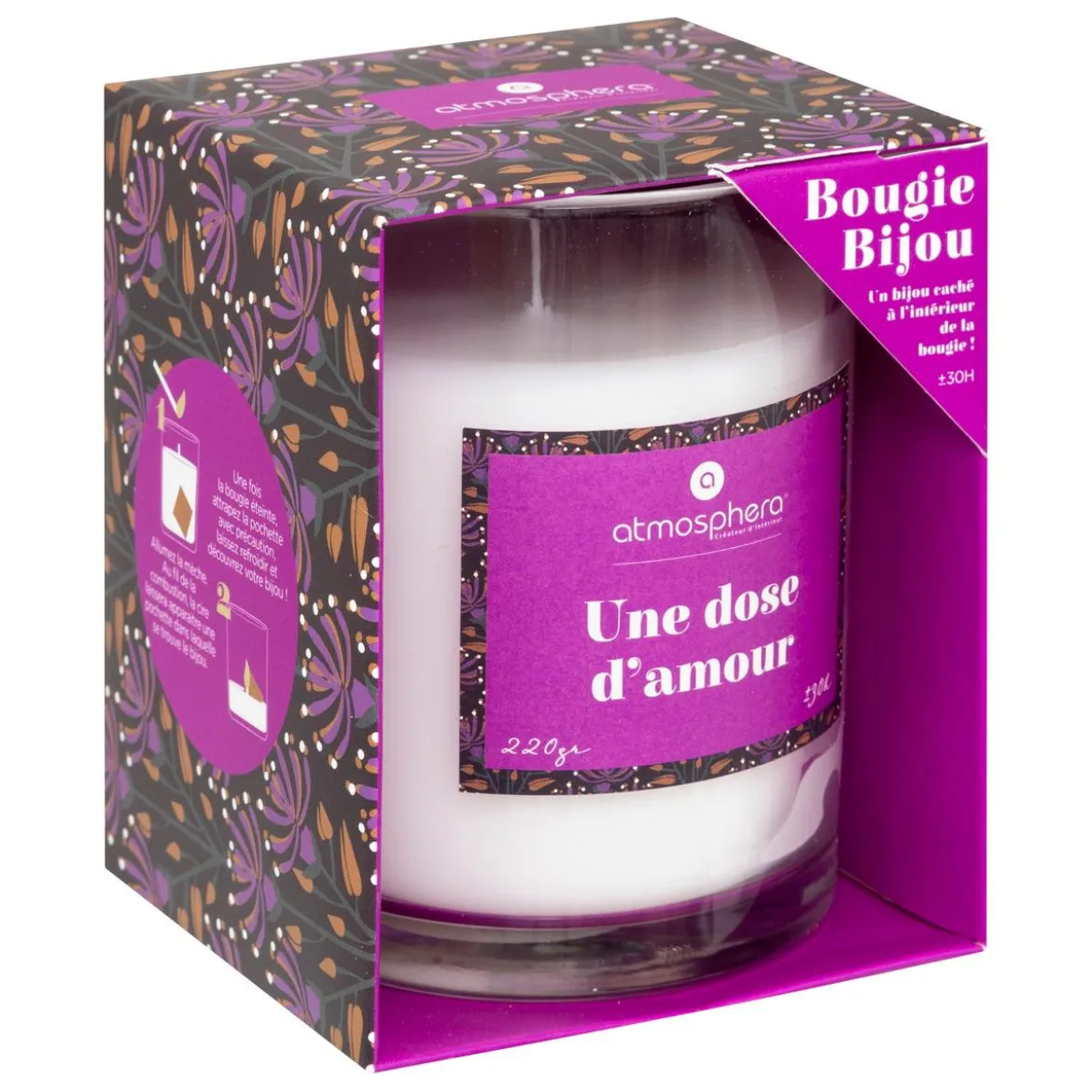 BOUGIE PARFUMEE VERRE AVEC BIJOU MILY FRUIT ROUGE 220G