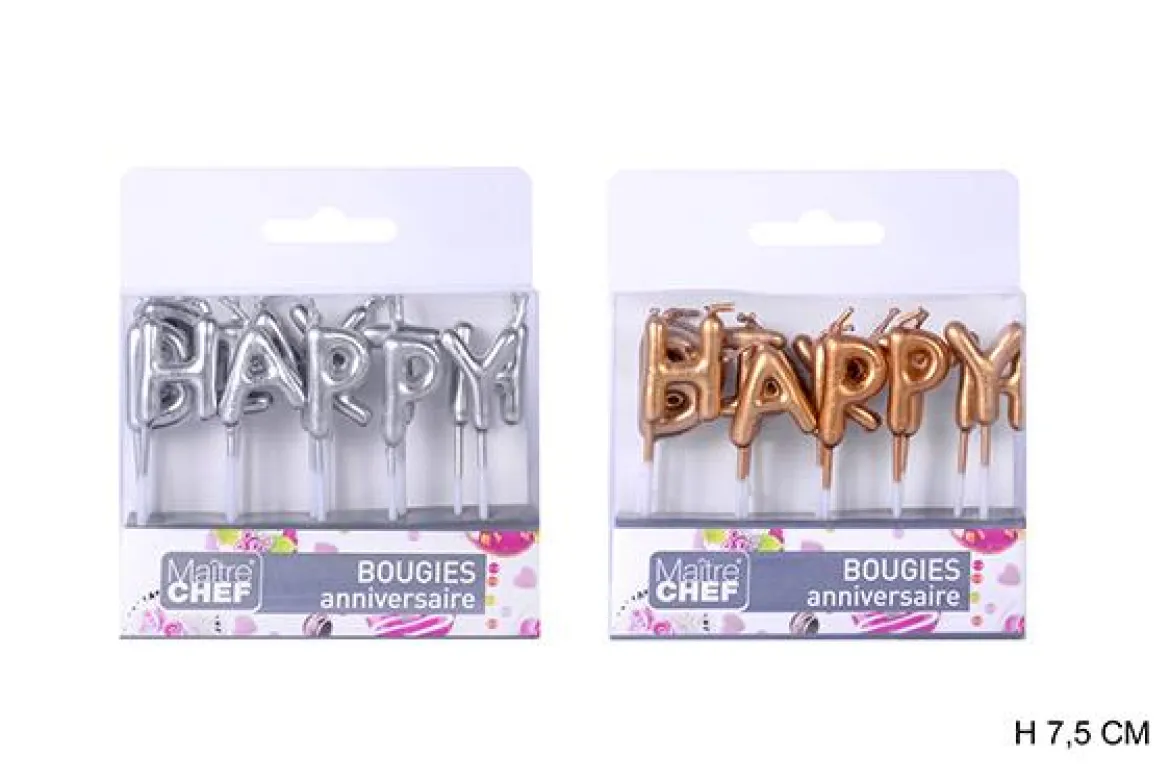 BOUGIES HAPPY BIRTHDAY ARGENT OU DORE