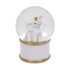 BOULE NEIGE BLANC ET DOREE ELEPHANT D.10CM