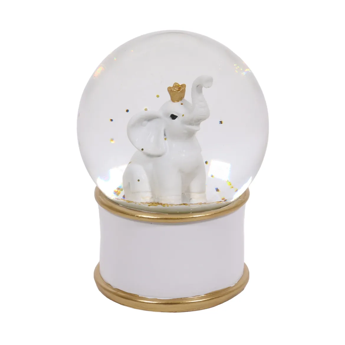 BOULE NEIGE BLANC ET DOREE ELEPHANT D.10CM