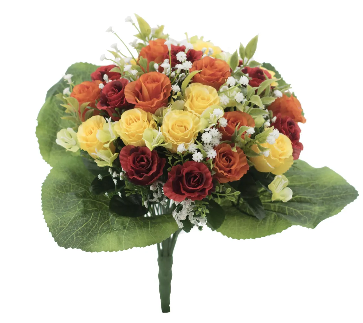 BOUQUET BOUTONS ROSES ET GYPSO H.37CM 2 COULEURS