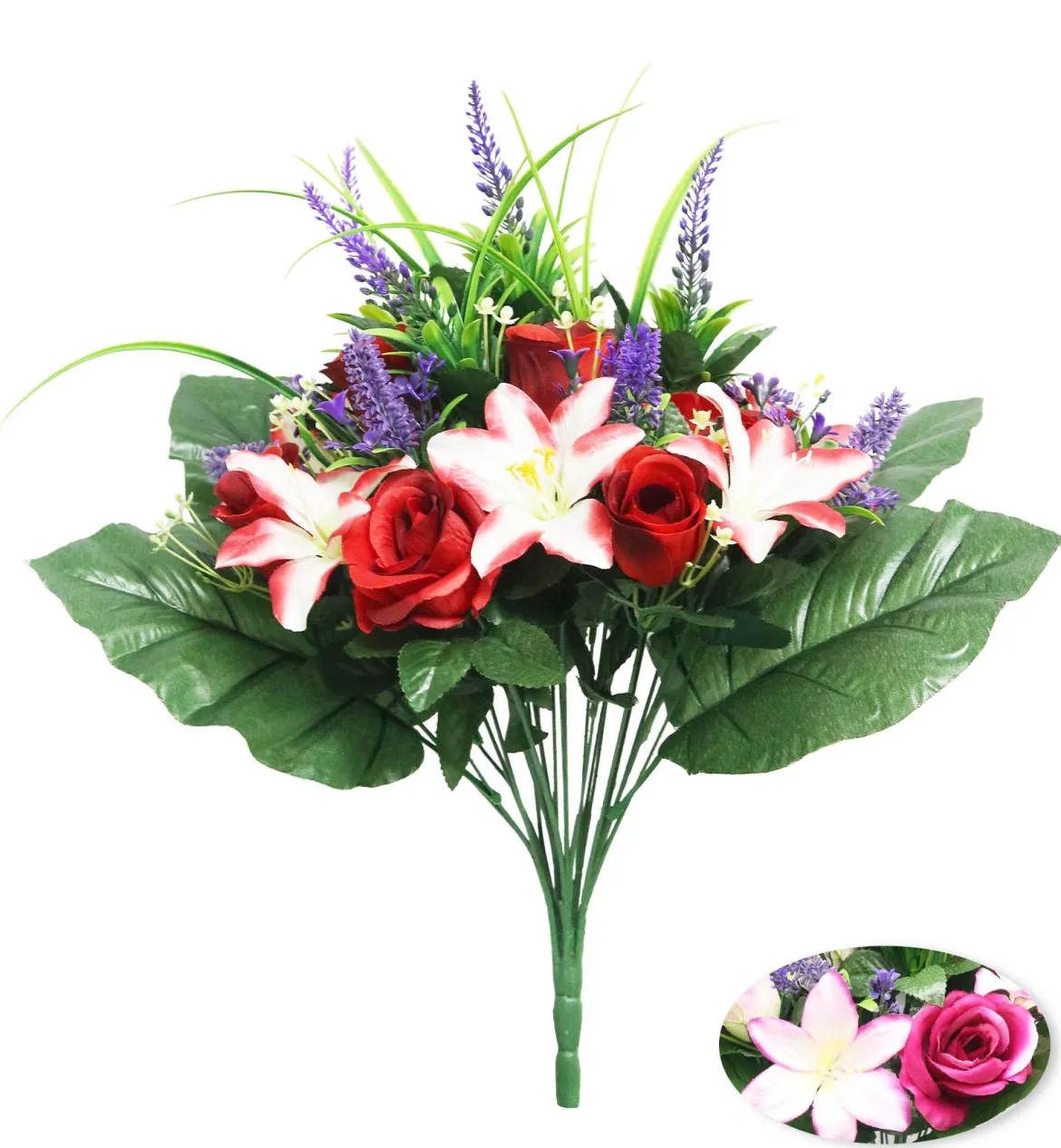 BOUQUET DE BOUTONS DE ROSES LYS ET LAVANDE