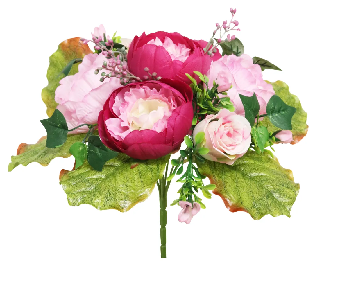 BOUQUET DE PIVOINES ET ROSES 28CM