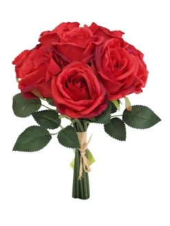 BOUQUET DE 11 ROSES H25CM ROUGE ET BLANC