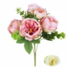 BOUQUET 5 PIVOINES H.32CM BLANC ET ROSE