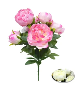 BOUQUET 10 PIVOINES H.42CM ROSE ET BLANC