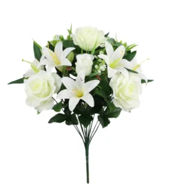 BOUQUET ROSES ET LYS H.51CM BLANC