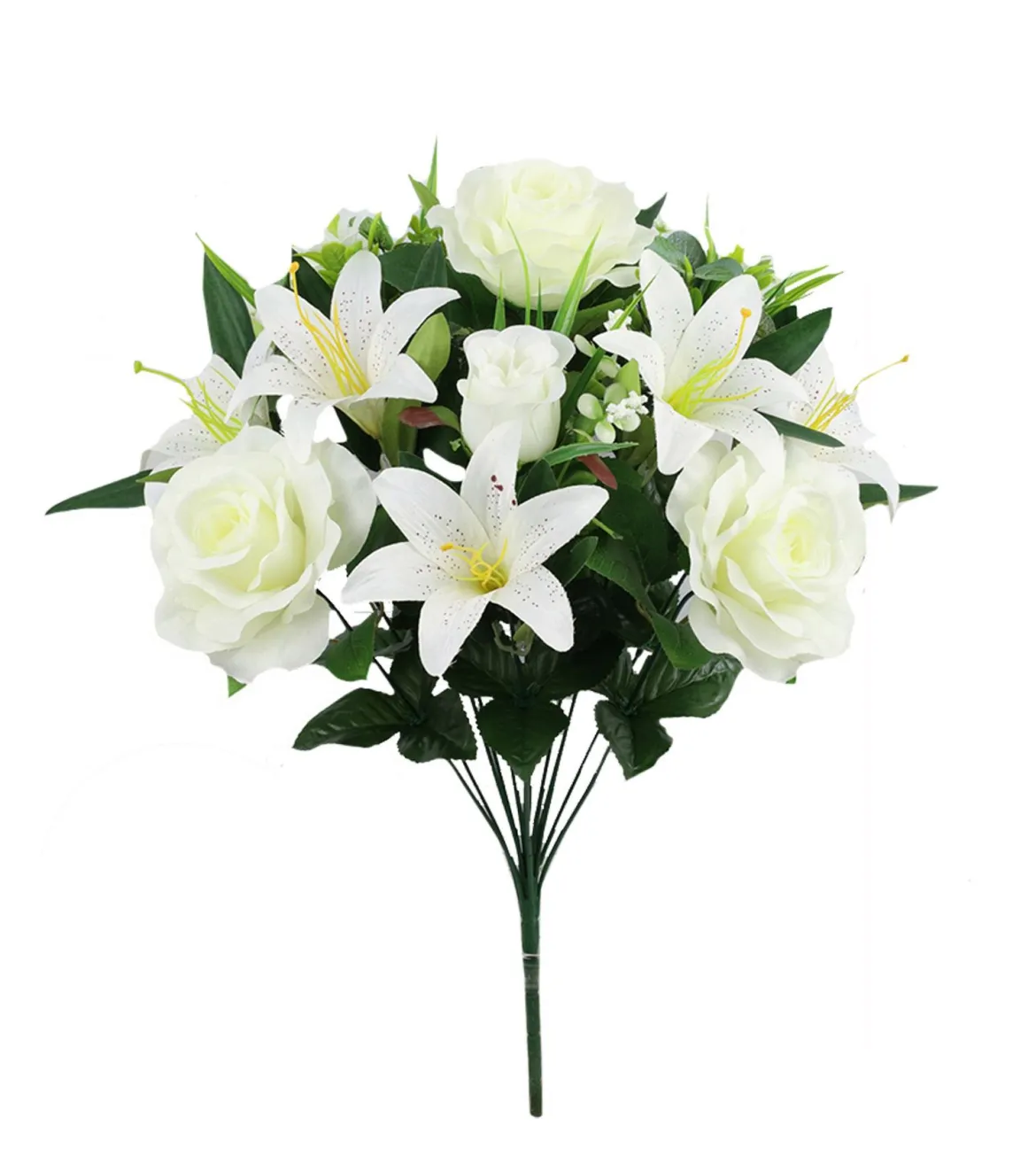 BOUQUET ROSES ET LYS H.51CM BLANC