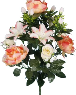 BOUQUET X14 PIVOINES LILIUMS ET ROSES H50CM