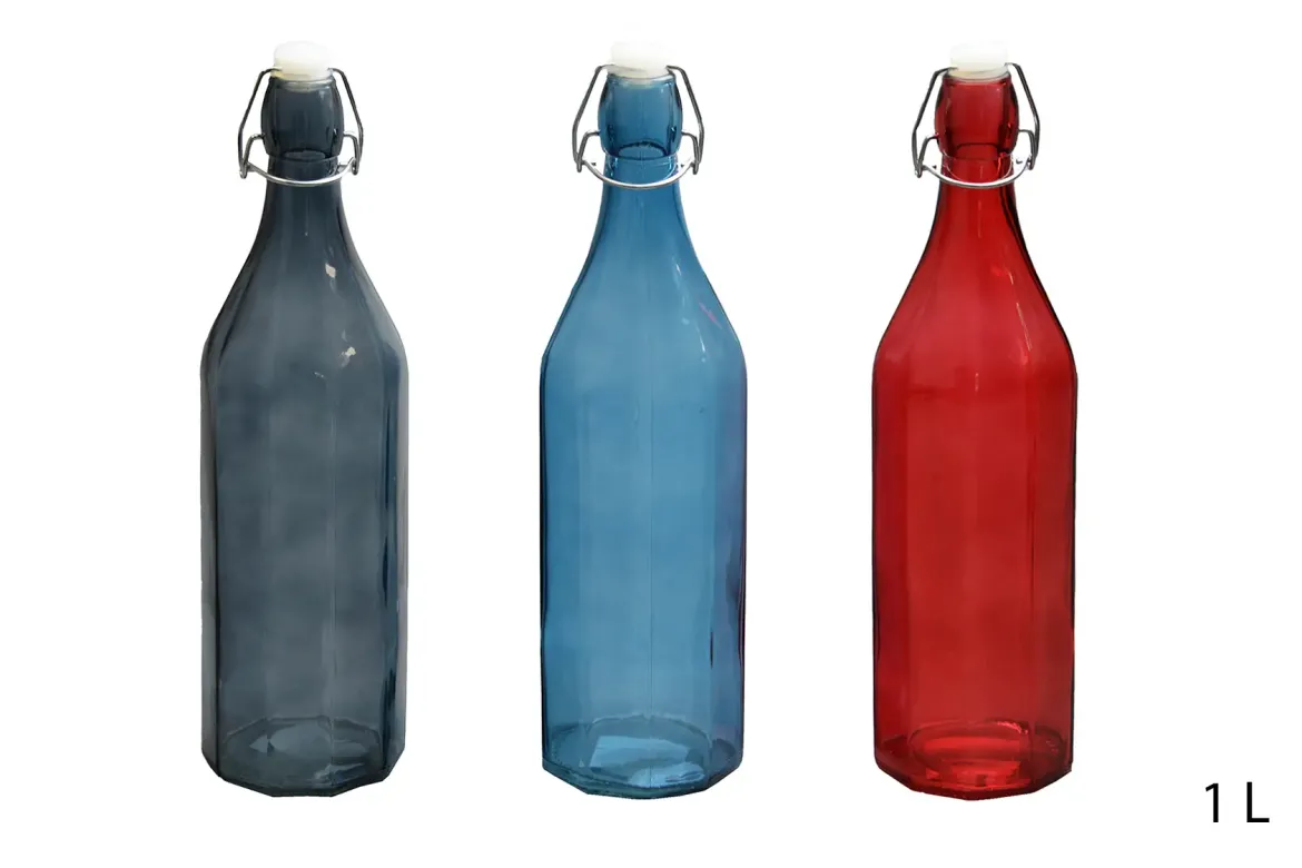 BOUTEILLE POLYGONE VERRE COULEUR 1L