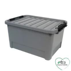 BOX CLIP AVEC POIGNEE PLASTIQUE RECYCLE 25L 44X31X23CM GRIS