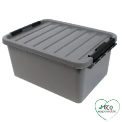BOX CLIP AVEC POIGNEE PLASTIQUE RECYCLE 14L 40X29X18CM GRIS