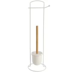 BROSSE ET DEROULEUR PAPIER WC METAL BLANC BAMBOU