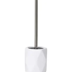 BROSSE WC GRES FORME LOSANGE TIGE ACIER INOXYDABLE BLANC