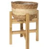 CACHE POT FIBRE VEGETALE SUR PIEDS BOIS H.38CM