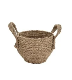CACHE POT JONC TRESSE AVEC POIGNEES 25X18CM