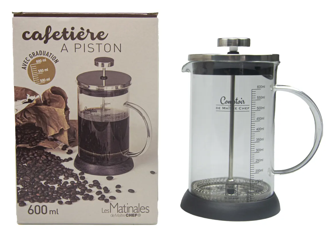 CAFETIERE A PISTON GRADUEE VERRE 600ML
