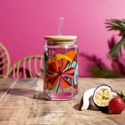 CANETTE ET PAILLE VERRE PARADIS EXOTIQUE 45CL