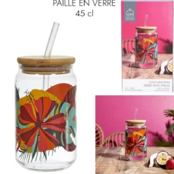 CANETTE ET PAILLE VERRE PARADIS EXOTIQUE 45CL