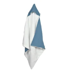 CAPE DE BAIN GAZE DE COTON ET EPONGE 75X75CM BLEU FONCE