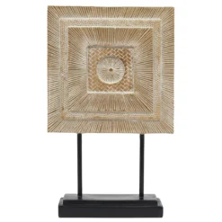 CARRE DECORATIF DORE SOCLE NOIR H.29CM