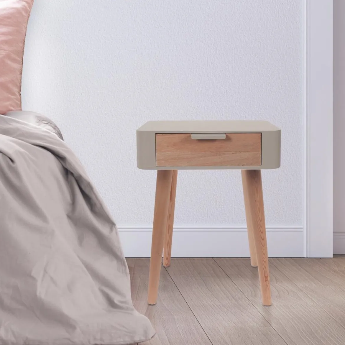 CHEVET 1 TIROIR EN BOIS TAUPE
