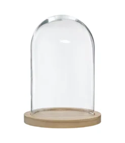 CLOCHE VERRE SOCLE BOIS H.26CM