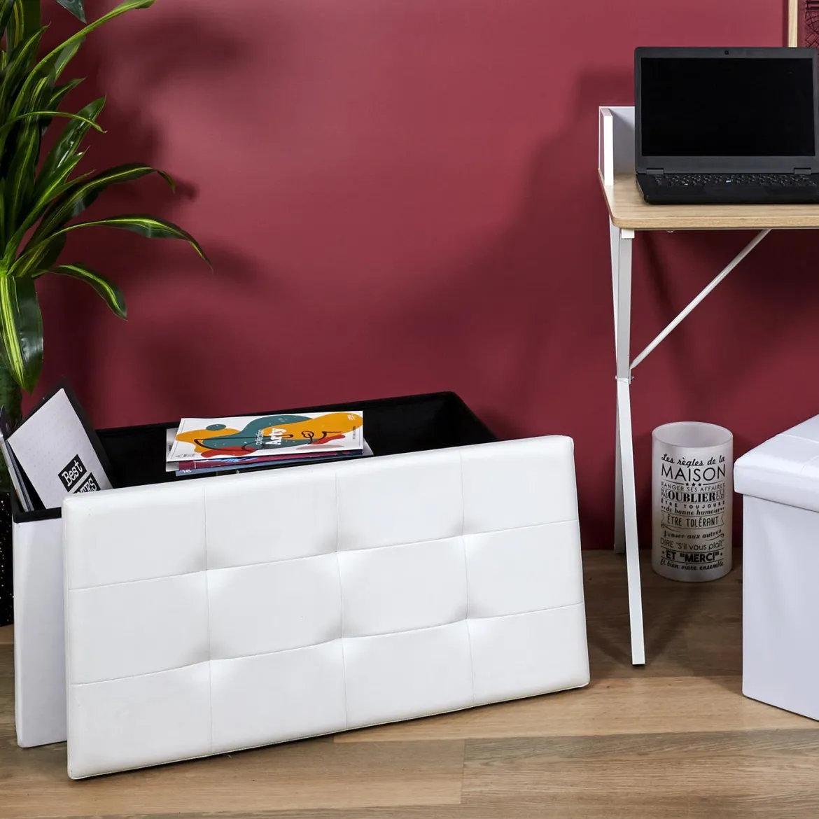 COFFRE BANC PLIABLE PU BLANC