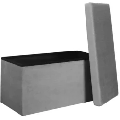 COFFRE BANC PLIABLE VELOURS COTELE GIULIA GRIS