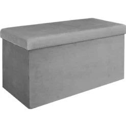 COFFRE BANC PLIABLE VELOURS COTELE GIULIA GRIS