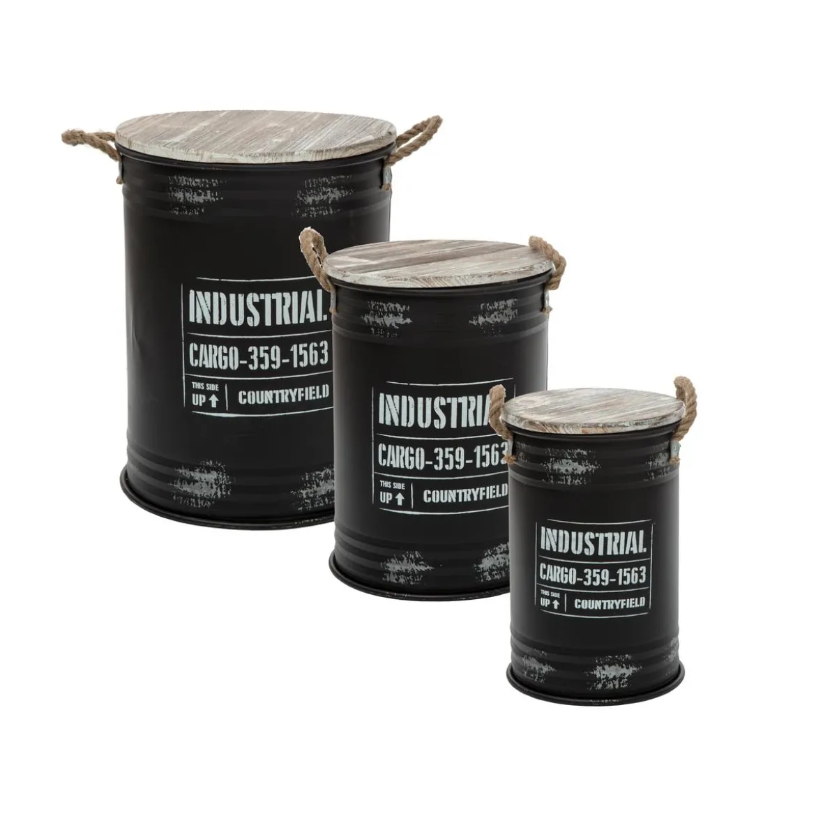 COFFRE BIDON NOIR INDUSTRIEL D.30X43CM