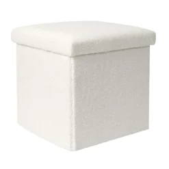 COFFRE POUF PLIABLE BOUCLETTE BLANC