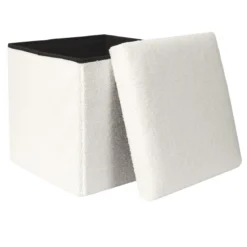 COFFRE POUF PLIABLE BOUCLETTE BLANC
