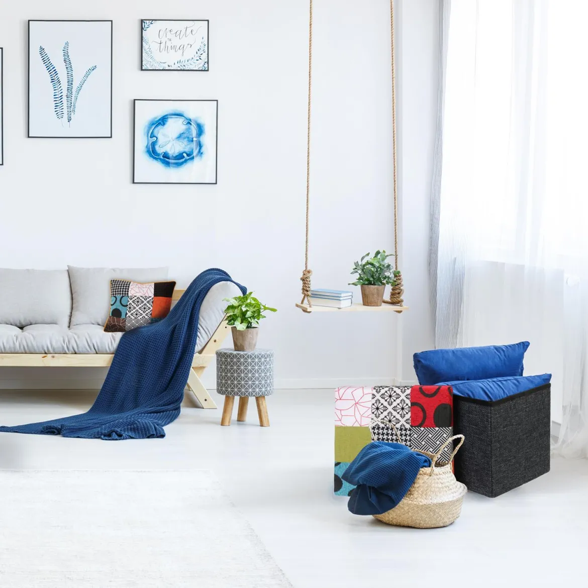 COFFRE POUF PLIABLE PATCHWORK