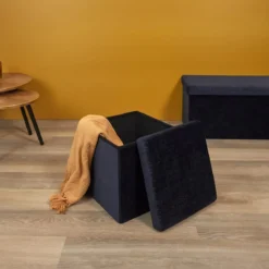 COFFRE POUF PLIABLE RETRO BLEU NUIT