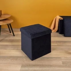 COFFRE POUF PLIABLE RETRO BLEU NUIT