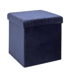 COFFRE POUF PLIABLE RETRO BLEU NUIT