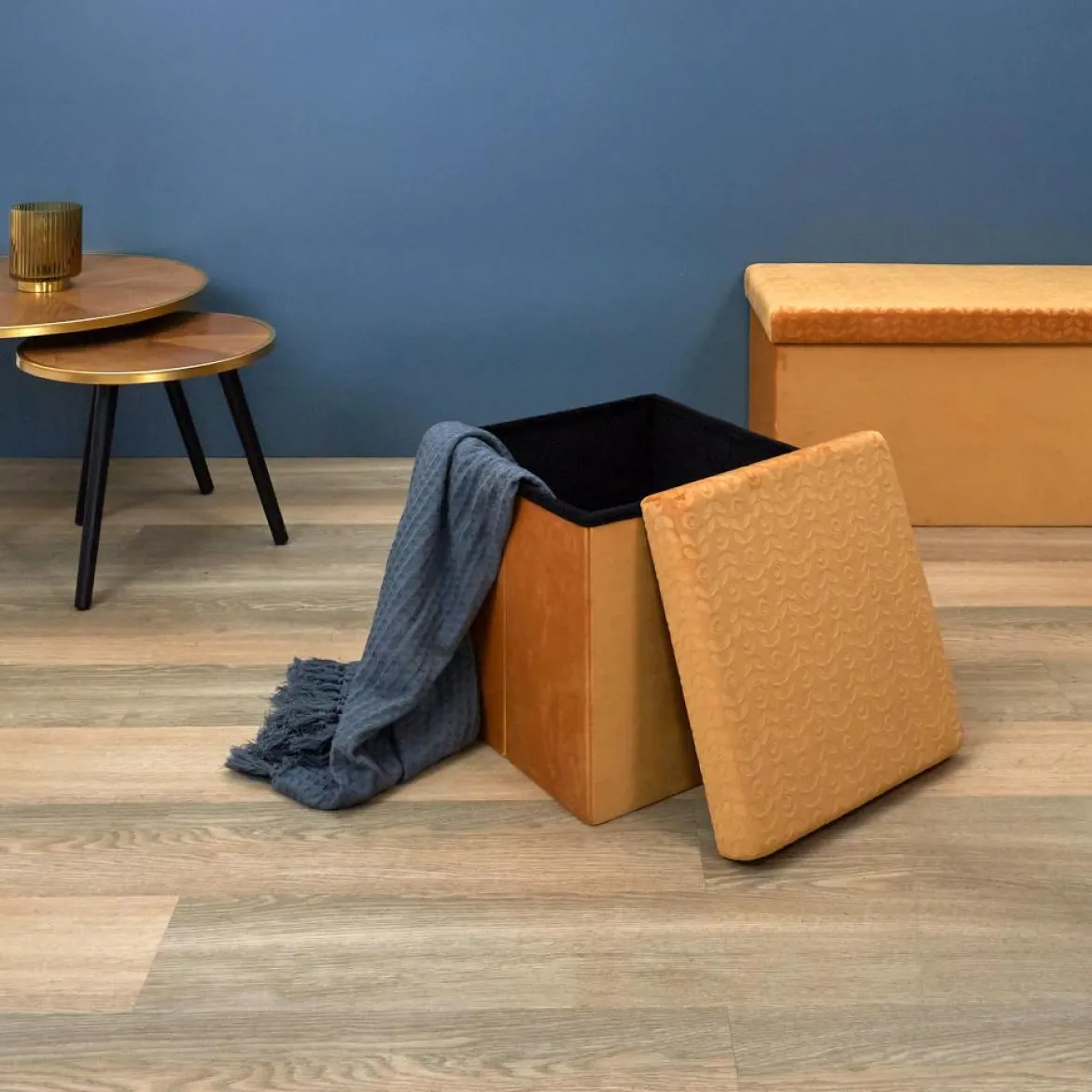 COFFRE POUF PLIABLE RETRO MOUTARDE