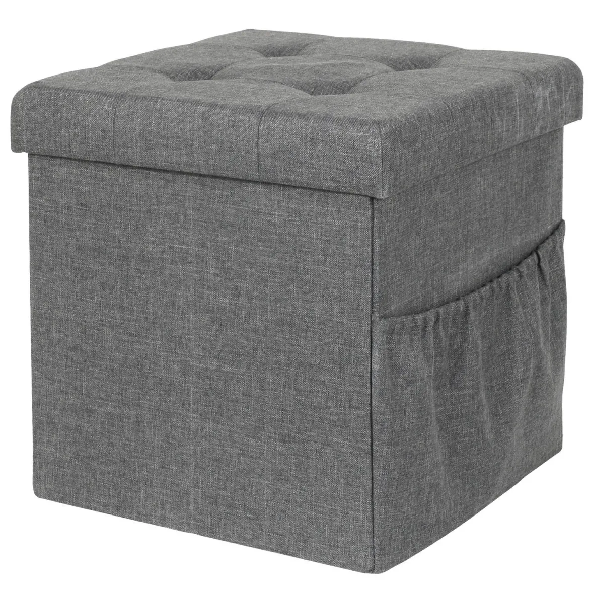 COFFRE POUF PLIABLE TISSU GRIS FONCE