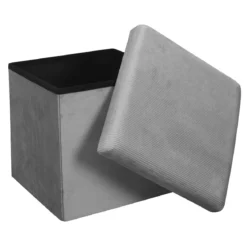 COFFRE POUF PLIABLE VELOURS COTELE GIULIA GRIS
