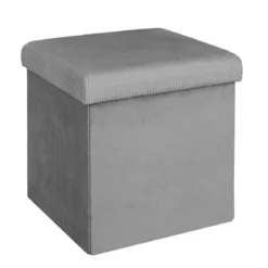 COFFRE POUF PLIABLE VELOURS COTELE GIULIA GRIS
