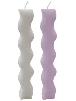 COFFRET 2 BOUGIES FORME ONDULEE VIOLET ET BLANC 3X23.5CM