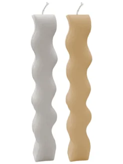 COFFRET 2 BOUGIES FORME ONDULEE JAUNE ET BLANC 3X23.5CM