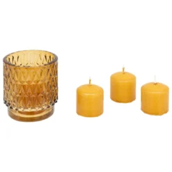 COFFRET PHOTOPHORE OUDY AVEC 4 BOUGIES JAUNE