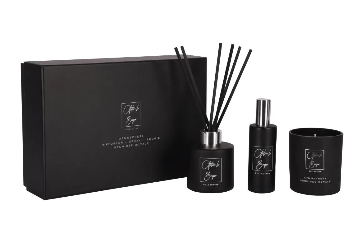 COFFRET 3 PIECES BOUGIE DIFFUSEUR ET PARFUM AMBIANCE